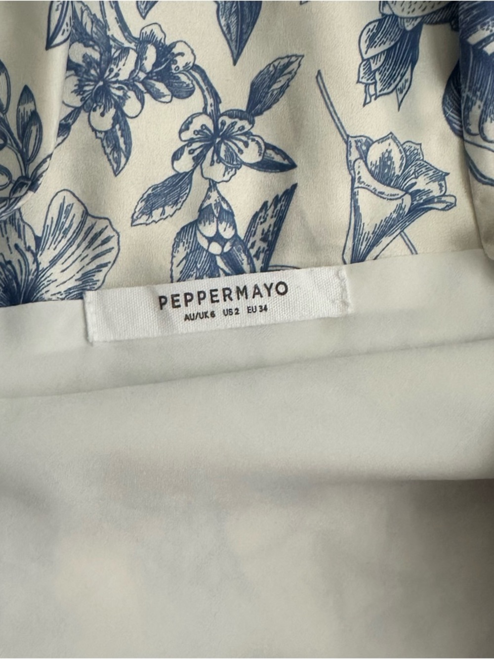 Peppermayo Cream Strapless Dress with Blue Floral Print - Picture 6 of 10